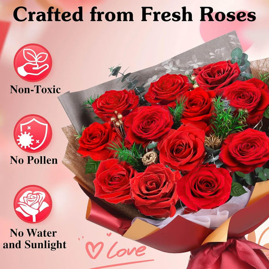 ADDWel 12 Pcs Preserved Red Roses Bouquet, Real Roses That Last Years, Valentine's Day Gifts for Wife Girlfriend, Romantic Anniversary Birthday Gift for Her Mom, One Dozen Forever Flowers for Delivery