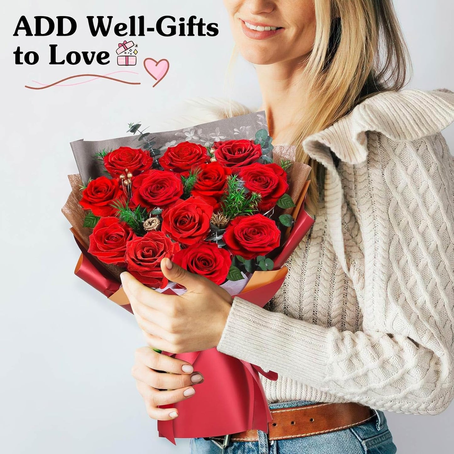 ADDWel 12 Pcs Preserved Red Roses Bouquet, Real Roses That Last Years, Valentine's Day Gifts for Wife Girlfriend, Romantic Anniversary Birthday Gift for Her Mom, One Dozen Forever Flowers for Delivery