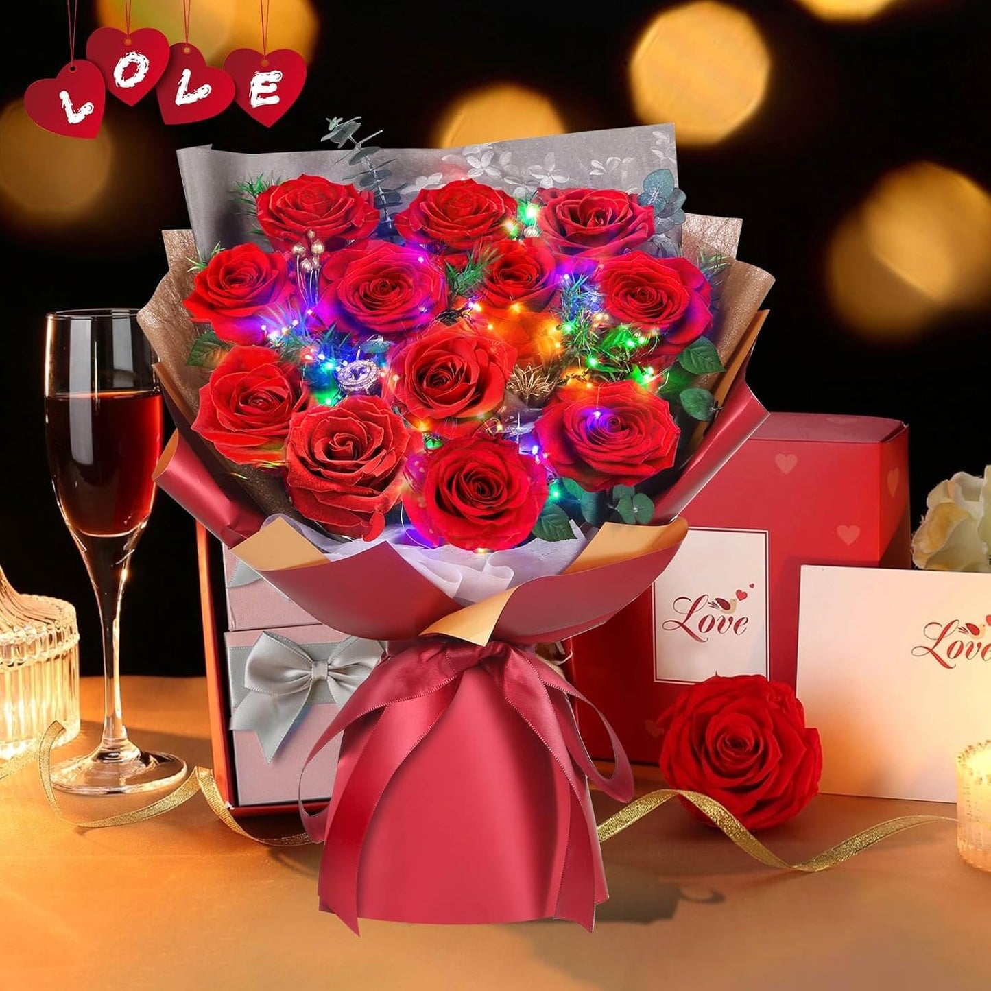 ADDWel 12 Pcs Preserved Red Roses Bouquet, Real Roses That Last Years, Valentine's Day Gifts for Wife Girlfriend, Romantic Anniversary Birthday Gift for Her Mom, One Dozen Forever Flowers for Delivery