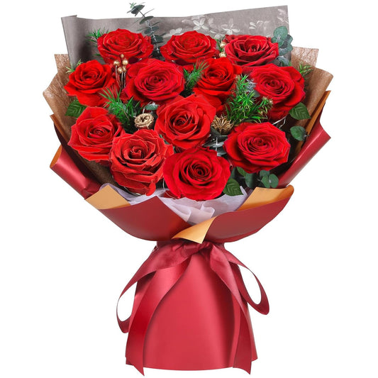 ADDWel 12 Pcs Preserved Red Roses Bouquet, Real Roses That Last Years, Valentine's Day Gifts for Wife Girlfriend, Romantic Anniversary Birthday Gift for Her Mom, One Dozen Forever Flowers for Delivery