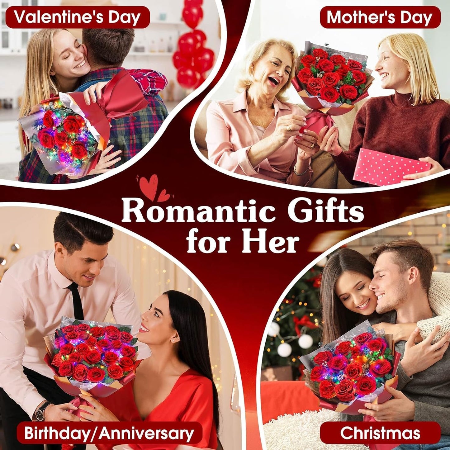 ADDWel 12 Pcs Preserved Red Roses Bouquet, Real Roses That Last Years, Valentine's Day Gifts for Wife Girlfriend, Romantic Anniversary Birthday Gift for Her Mom, One Dozen Forever Flowers for Delivery